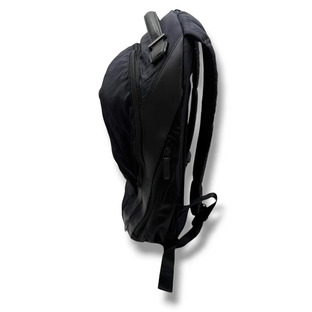 TUMI Harrison Backpack Navy Blue Nylon Black Leather Laptop Travel Business